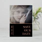 ブラックフォトウェディング日付保存バラ金ゴールド 箔シーズンカード (立ち正面)