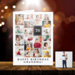 ブラックフォトコラージュハッピーバースデーおばあちゃん大 カード<br><div class="desc">グランドキッズの19枚の写真を追加できるジャンボ写真コラージュのバースデーカードとハッピーバースデーを望む祖母と、黒い背景に対して大きな白い文字で祖母の年齢。</div>