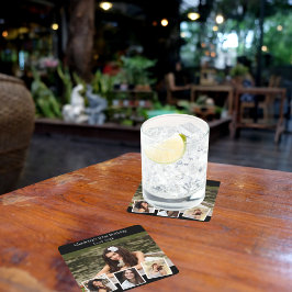 ブラックフォトコラージュ誕生日パーティー スクエアペーパーコースター