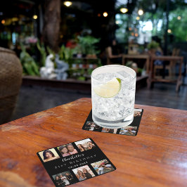 ブラックフォトコラージュ誕生日パーティー スクエアペーパーコースター