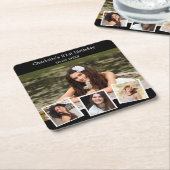 ブラックフォトコラージュ誕生日パーティー スクエアペーパーコースター (アングル)