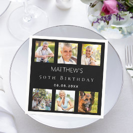 ブラックフォトコラージュ誕生日パーティー スタンダードカクテルナプキン