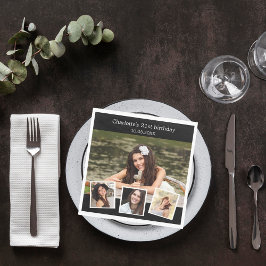 ブラックフォトコラージュ誕生日パーティー スタンダードランチョンナプキン