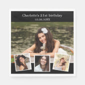 ブラックフォトコラージュ誕生日パーティー スタンダードランチョンナプキン (正面)