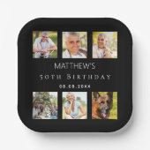 ブラックフォトコラージュ誕生日パーティー ペーパープレート (正面)