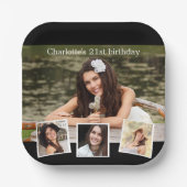 ブラックフォトコラージュ誕生日パーティー ペーパープレート (正面)