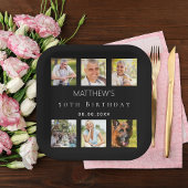 ブラックフォトコラージュ誕生日パーティー ペーパープレート