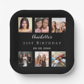 ブラックフォトコラージュ誕生日パーティー ペーパープレート (正面)
