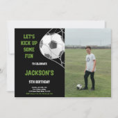 ブラックフォトサッカー誕生日 招待状 (正面)