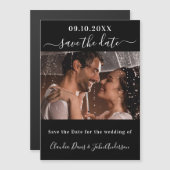 ブラックフォトスクリプト結婚式は日付の磁石を保存 (正面/裏面)