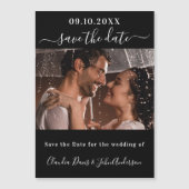 ブラックフォトスクリプト結婚式は日付の磁石を保存 (正面)