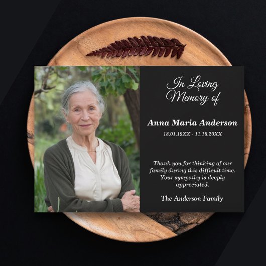 ブラックフォトソバー葬儀サンキューカード サンキューカード