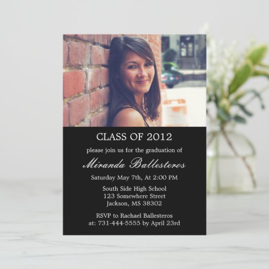 ブラックフォトデザイン卒業発表 招待状 (スタンド正面)