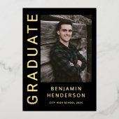 ブラックフォトボーイゴールドフォイル卒業発表 箔招待状 (正面)