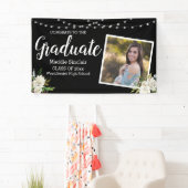 ブラックフォトモダンフローラストリングライト卒業 横断幕 (インサイチュ)