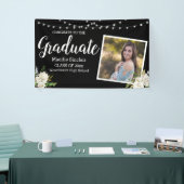 ブラックフォトモダンフローラストリングライト卒業 横断幕 (トレードショー)