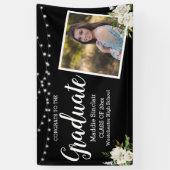 ブラックフォトモダンフローラストリングライト卒業 横断幕 (縦)