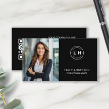 ブラックフォトモダンロゴQR名刺