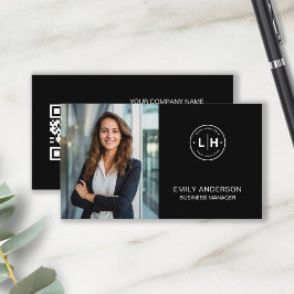 ブラックフォトモダンロゴQR名刺 名刺