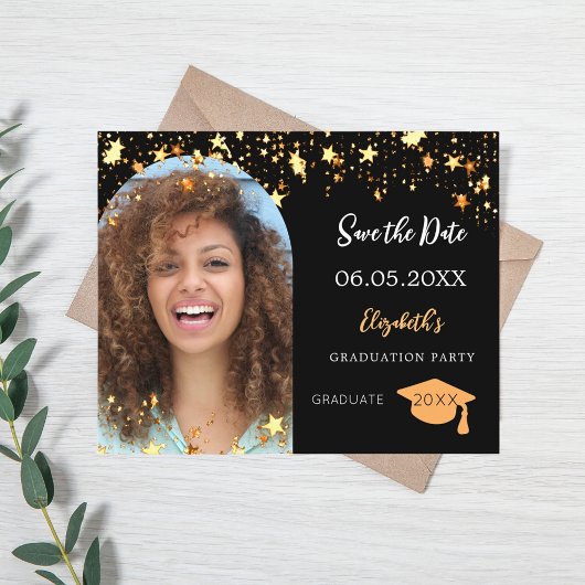 ブラックフォト卒業パーティー日付の予算を保存 チラシ