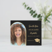 ブラックフォト卒業パーティー日付カードを保存 (スタンド正面)