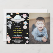 ブラックフォト外部スペース誕生日招待状 招待状 (正面)