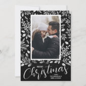 ブラックフォト葉でのメリークリスマス シーズンカード (正面)