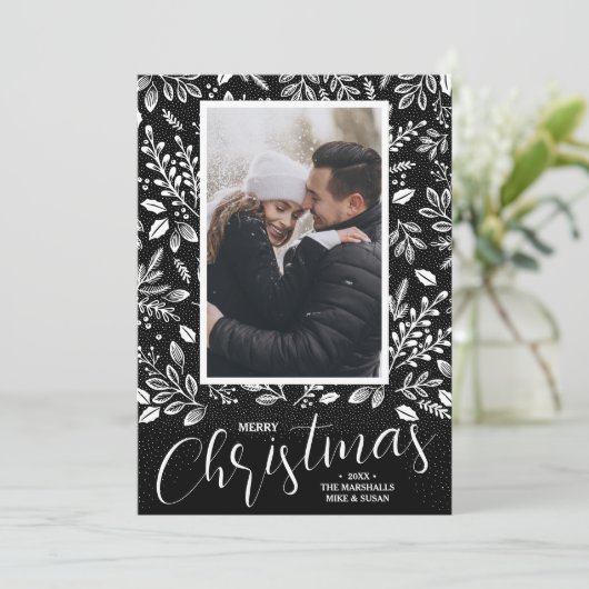 ブラックフォト葉でのメリークリスマス シーズンカード (スタンド正面)