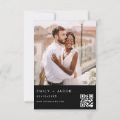 ブラックフォトQRコード結婚のミニマリスト 招待状 (裏面)