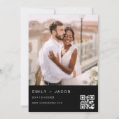 ブラックフォトQRコード結婚のミニマリスト 招待状 (裏面)