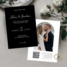 ブラックフォトQRコ結婚ード 招待状