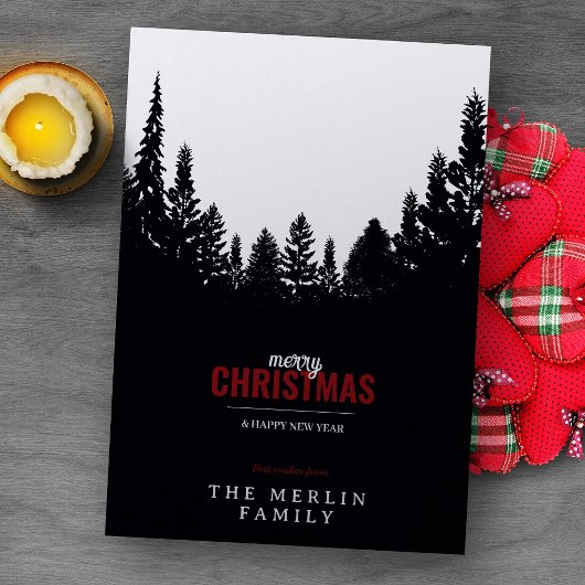 ブラックフォレストと雪メリークリスマスホリデーカード シーズンカード