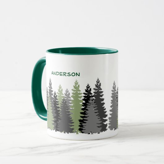 ブラックフォレストの松の木の森のカスタムな文字のマグ マグカップ (正面左)
