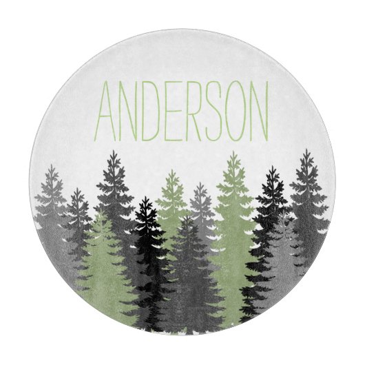 ブラックフォレストの森の松の木の名前をカスタムする カッティングボード (正面)