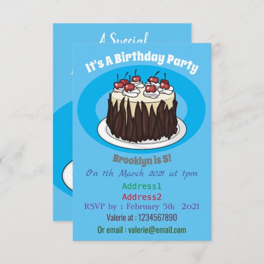 ブラックフォレストケーキ漫画イラストレーション 招待状 (正面/裏面)