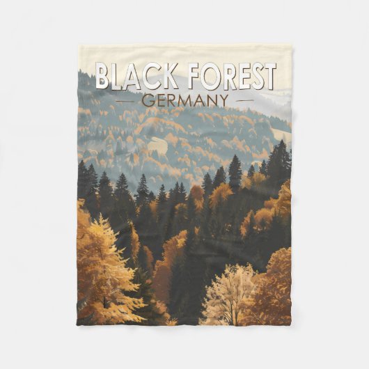 ブラックフォレストドイツトラベルアートヴィンテージ フリースブランケット (正面)
