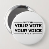ブラックフォントの"Your Vote Your Voice" 缶バッジ (正面&裏面)