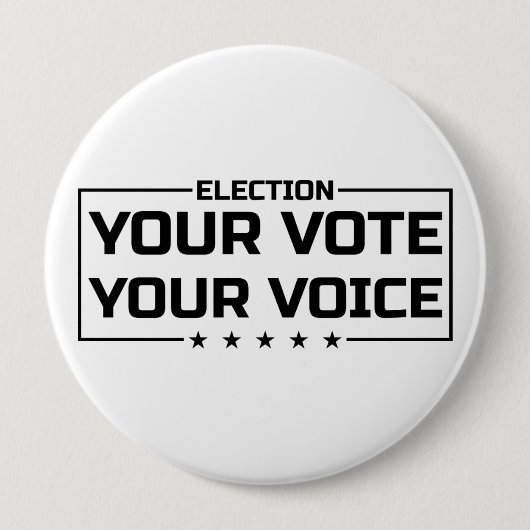 ブラックフォントの"Your Vote Your Voice" 缶バッジ (正面)