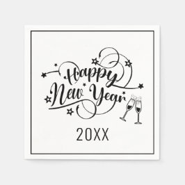 ブラックフォント新年のカクテルナプキンズ スタンダードカクテルナプキン