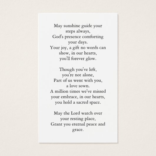 ブラックフォーエバーインズハート記念祈りの言葉カード (裏面)
