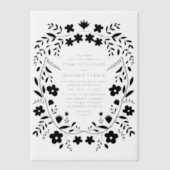ブラックフォークアートフローラ結婚フレーム ベラム紙招待状 (正面)