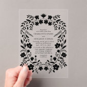 ブラックフォークアート結婚フローラ アクリル招待状 (インサイチュ (ポータブル))
