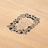 ブラックフォークアート結婚フローラ アクリル招待状 (レイダウン)