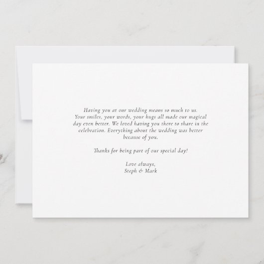 ブラックフォーマルなカリグラフィー結婚式のカード サンキューカード (裏面)