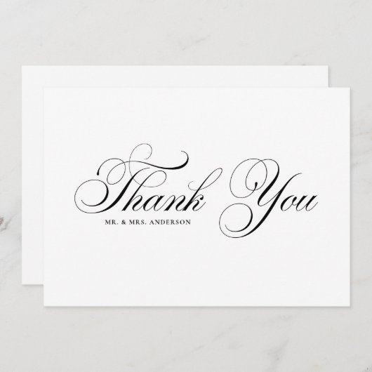 ブラックフォーマルなカリグラフィー結婚式のカード サンキューカード (正面/裏面)