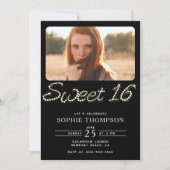 ブラックフォーマルクラシーRhinestones Sweet 16写真 招待状 (正面)