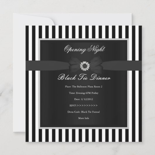 ブラックフォーマルタイディナー白黒ストライプボウ 招待状 (正面)