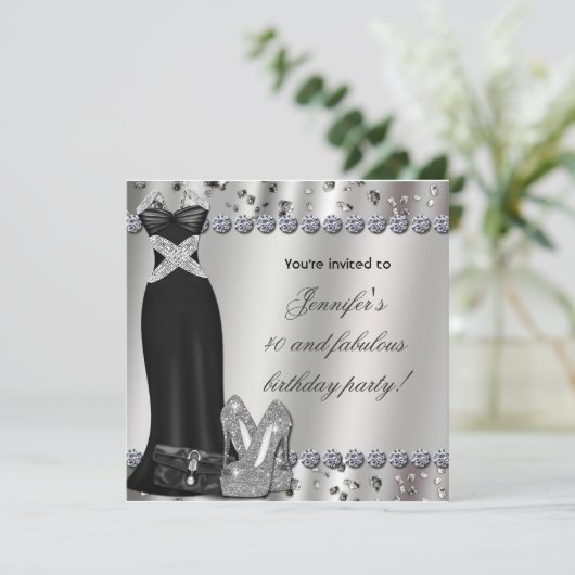 ブラックフォーマルドレスシルバーヒールパーティの招待状 招待状 (スタンド正面)