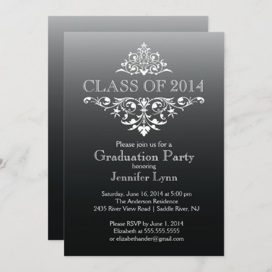 ブラックフォーマルフラエレガントリッシュ卒業パーティー 招待状 (正面/裏面)