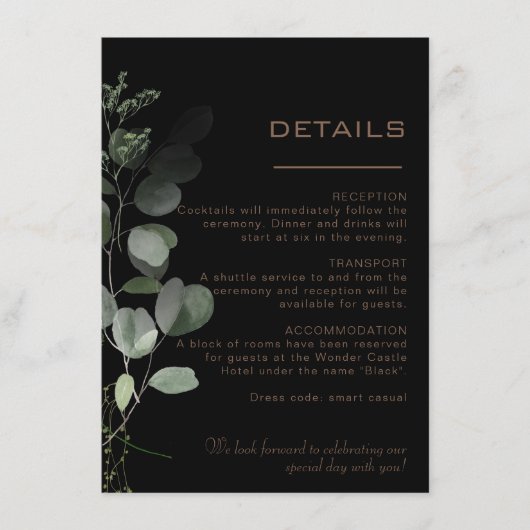 ブラックフォーマルユミニマルーカリ結婚の詳細 エンクロージャーカード (正面)